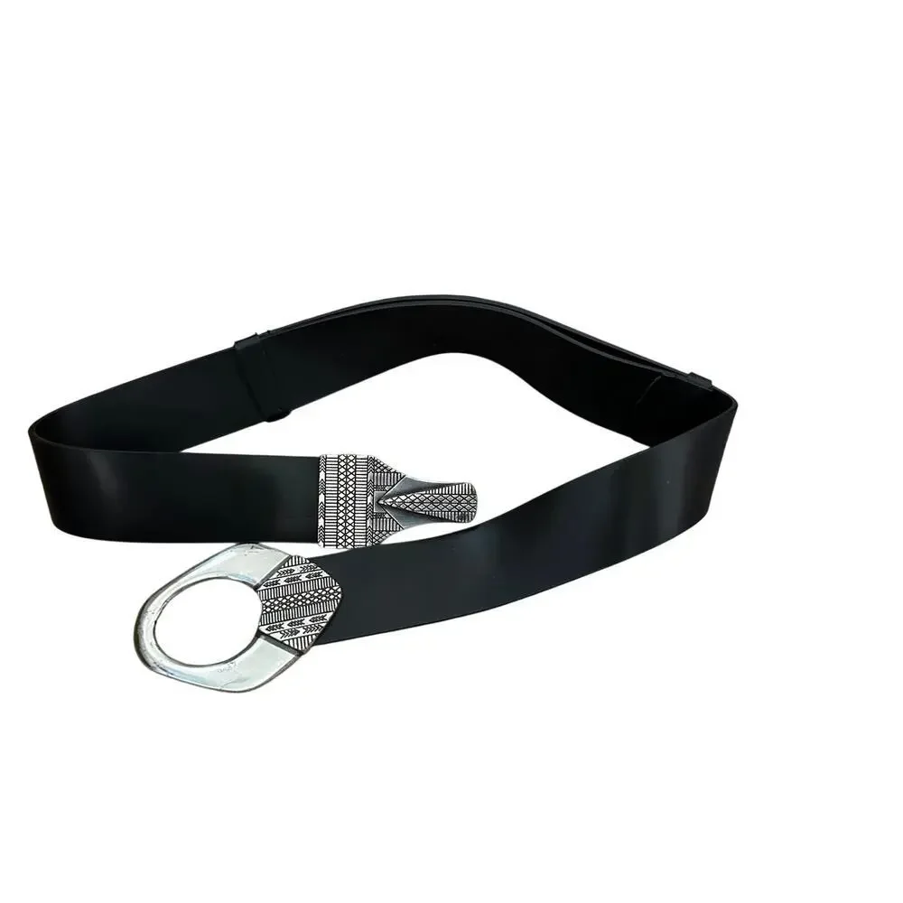 Chico’s Leather Aztec Design Hook Belt Black